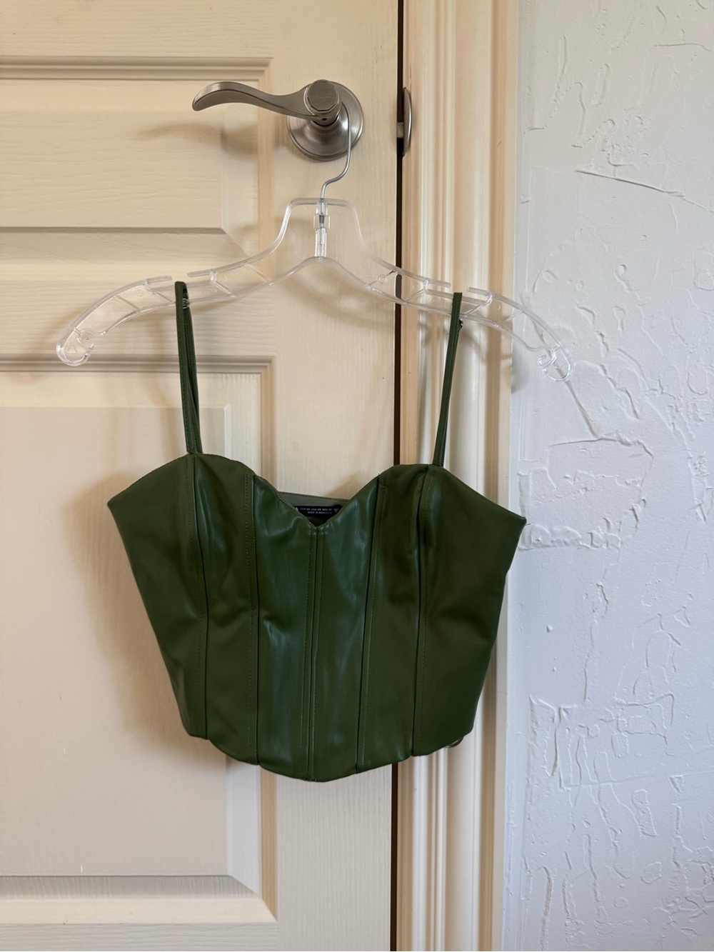 Zara Dark Olive Green Faux Leather Corset Camisole